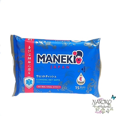 Салфетки влажные антибактериальные MANEKI Ocean breeze aroma Морская свежесть, 15 шт.
