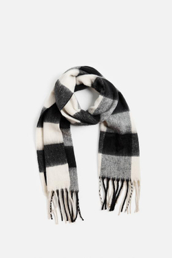 ZARA ШАРФ ИЗ РЕЛЬЕФНОЙ ТКАНИ В КЛЕТКУ, ЧЕРНЫЙ/БЕЛЫЙ