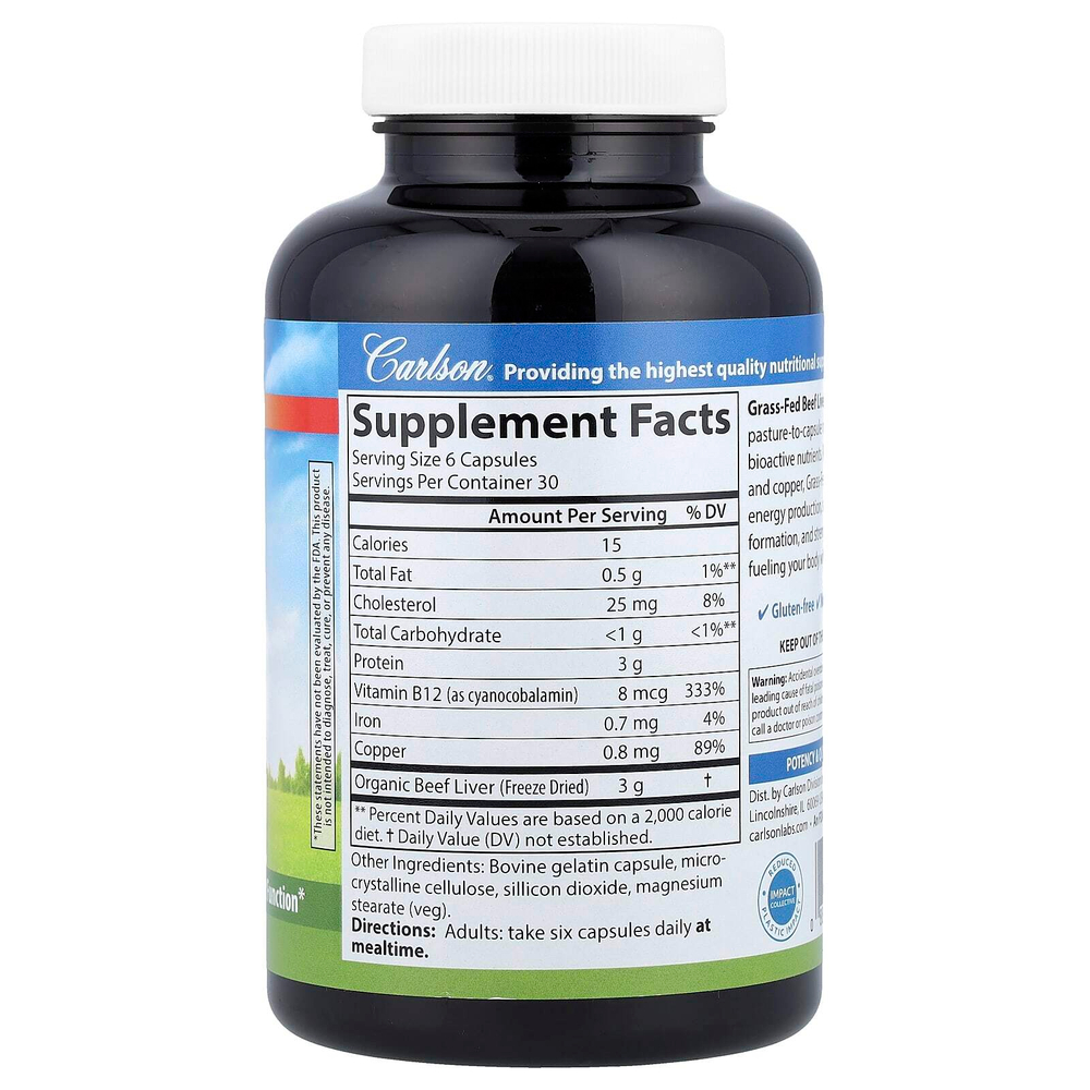 Carlson, Говяжья печень травяного откорма, 180 капсул