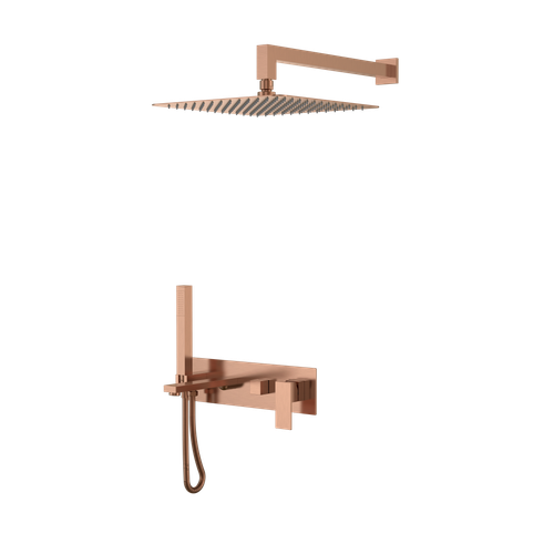 Смеситель встроенный + верхний+ ручной душ Qubic Brushed Bronze с изливом