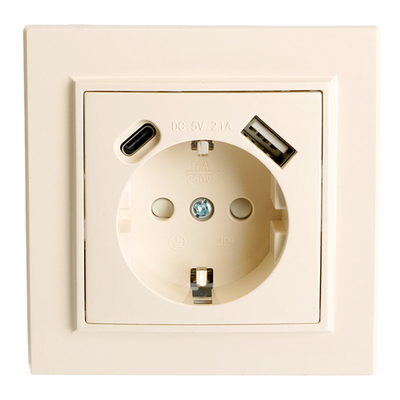 Розетка 1-местная с/з STEKKER, PST16-9016-02, 250В, 16А с USB+ type C, серия Эрна, слоновая кость 50077