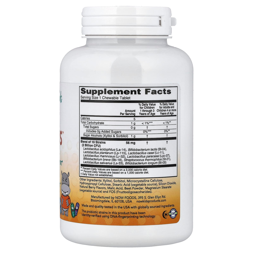 NOW Foods, Dophilus™, ягодные жевательные таблетки для детей, 120 жевательных таблеток