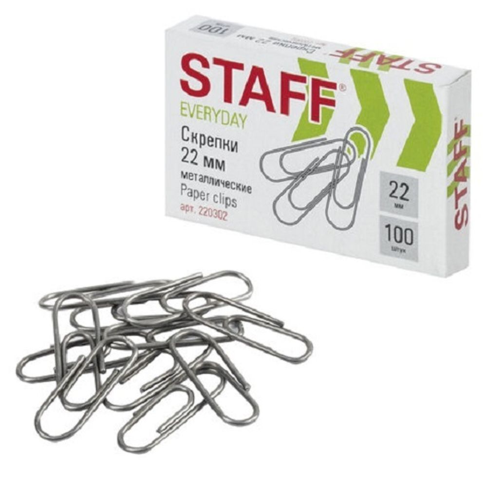 Скрепки канцелярские 22мм, 100шт, Staff, картон. упак.