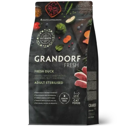 Сухой корм GRANDORF FRESH CAT Duck STERILISED беззерновой, утка с бататом для стерилизованных кошек, диетическая формула для особо аллергичных кошек 2кг