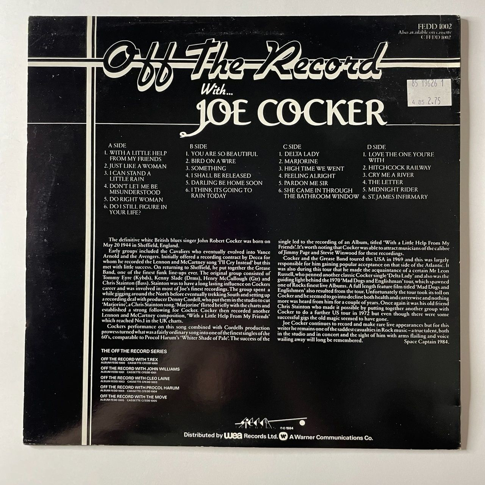 Винтажная виниловая пластинка LP Joe Cocker Off The Record With (UK 1984)