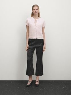 Massimo Dutti Кардиган из смесовой альпаки с короткими рукавами, розовый