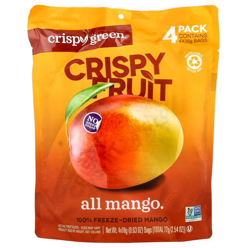 Crispy Green, хрустящие фрукты, манго, 4 пакетика по 18 г (0,63 унции)