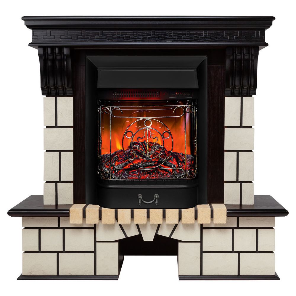 Электрокамин RealFlame Stone STD AO античный дуб с очагом Majestic Lux Black RC