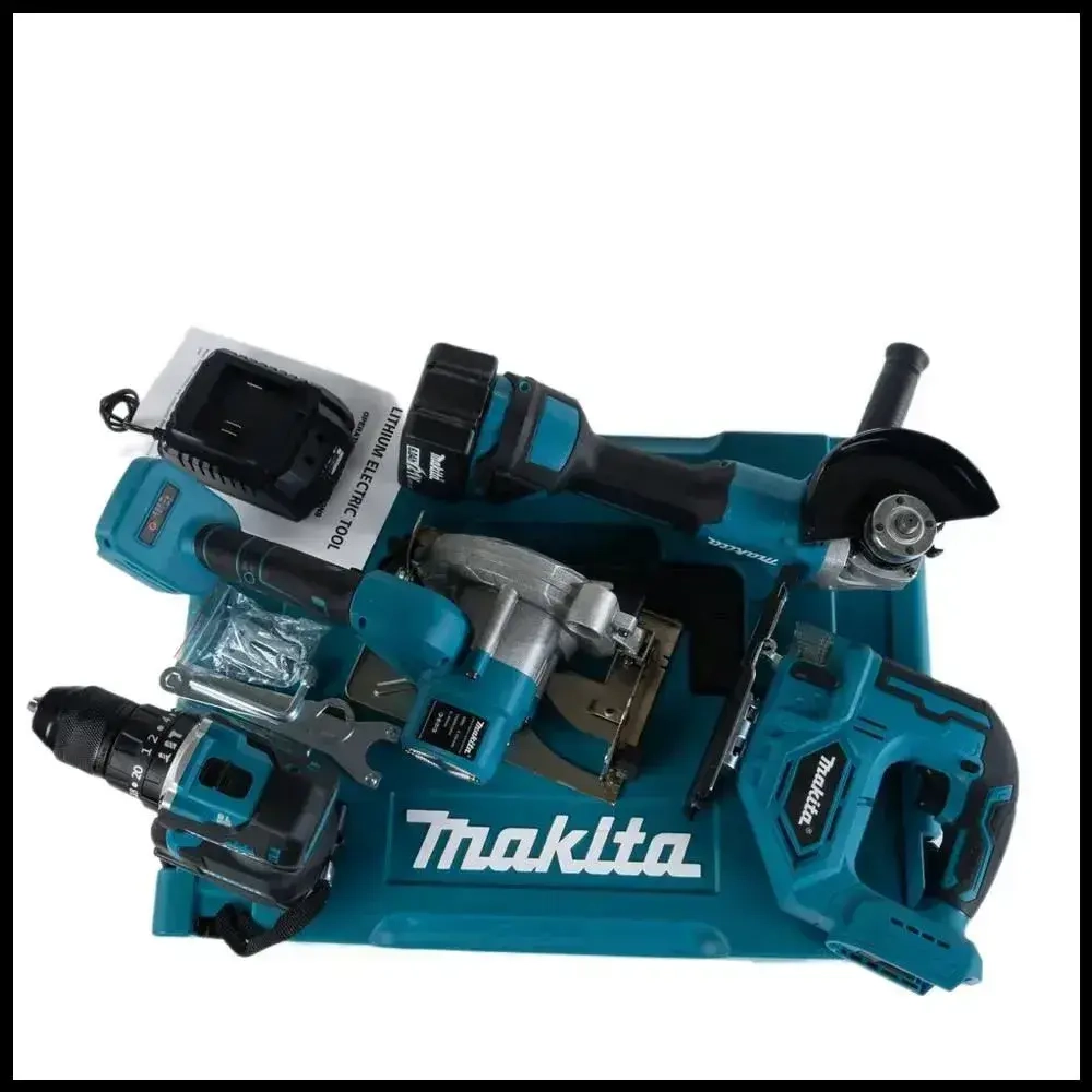 Набор аккумуляторных инструментов 4в1 Бесщеточный двигатель Лобзик, Циркулярная пила, УШМ, Шуруповерт 21V