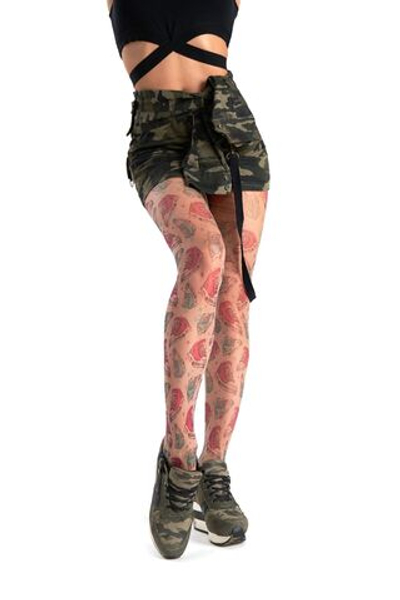 Колготки с принтом в виде кедов (Размер: S-M-L) (Цвет: бежевый)