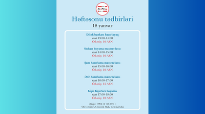 “Əli və Nino”da 18 yanvar Həftəsonu tədbirləri — yaradıcılıq dolu gün!