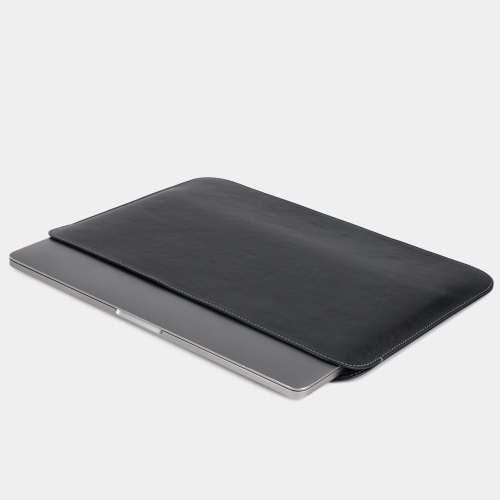 Чехол для MacBook 13-14-15' и документов из кожи теленка, черный с зеленым подкладом