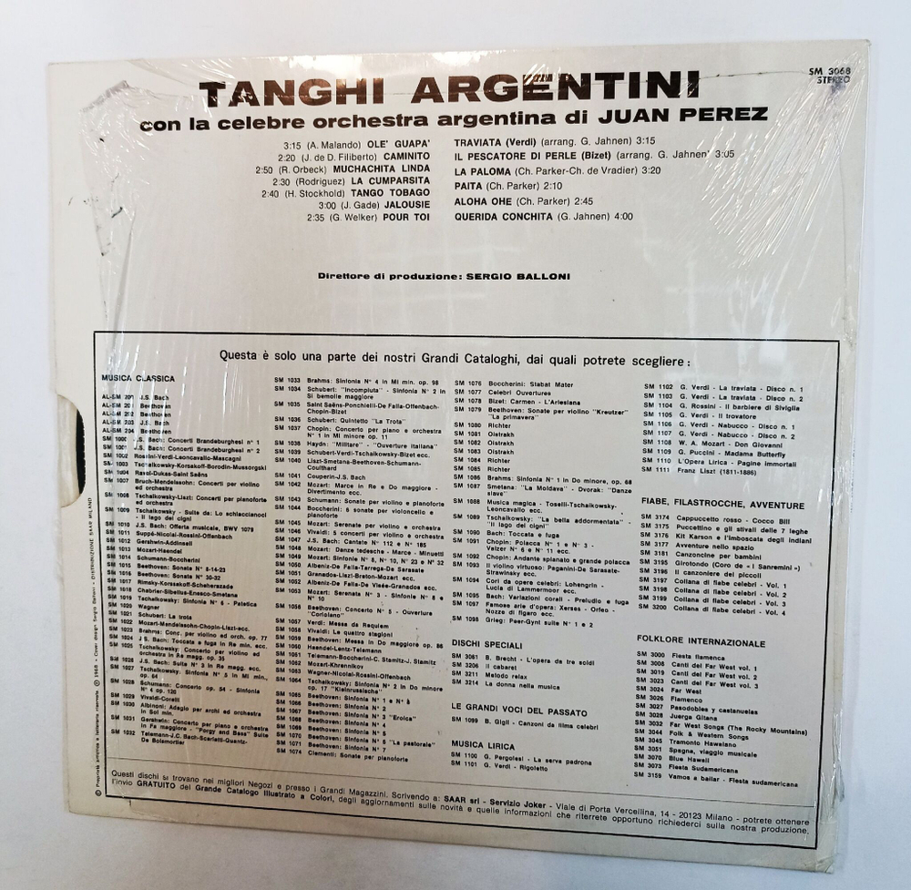 Винтажная виниловая пластинка LP La Celebre Orchestra Argentina Di Juan Perez Tanghi Argentini Аргентинское Танго (Italy 1971)
