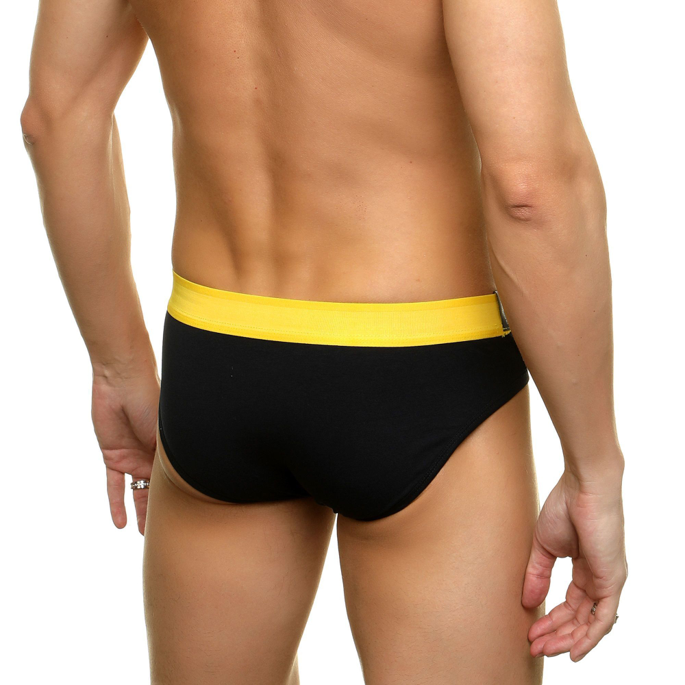 Черные мужские трусы-слипы с желтой резинкой (Размер: S) (Цвет: черный)