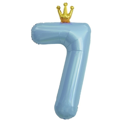 Шар фольгированный Цифра "7" Золотая корона, Голубой 40'' с гелием