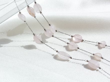 Цепь стальная с бусинами из Розового кварца (10см)