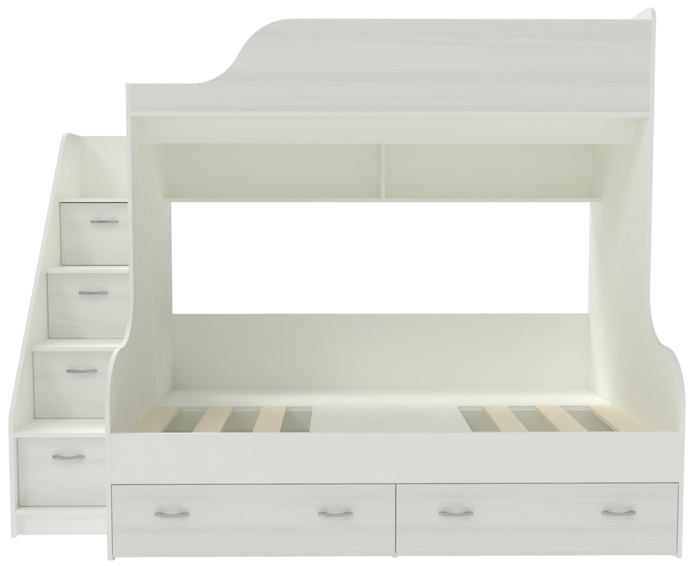 Двухъярусная кровать КарИВи Дуэт-15 с лестницей Комод КарИВиом Белый  Белое Дерево