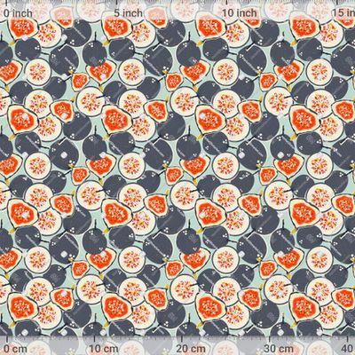 Яркий принт с инжиром и маракуйей на голубом фоне by Irina Bogomolova 1200 DPI