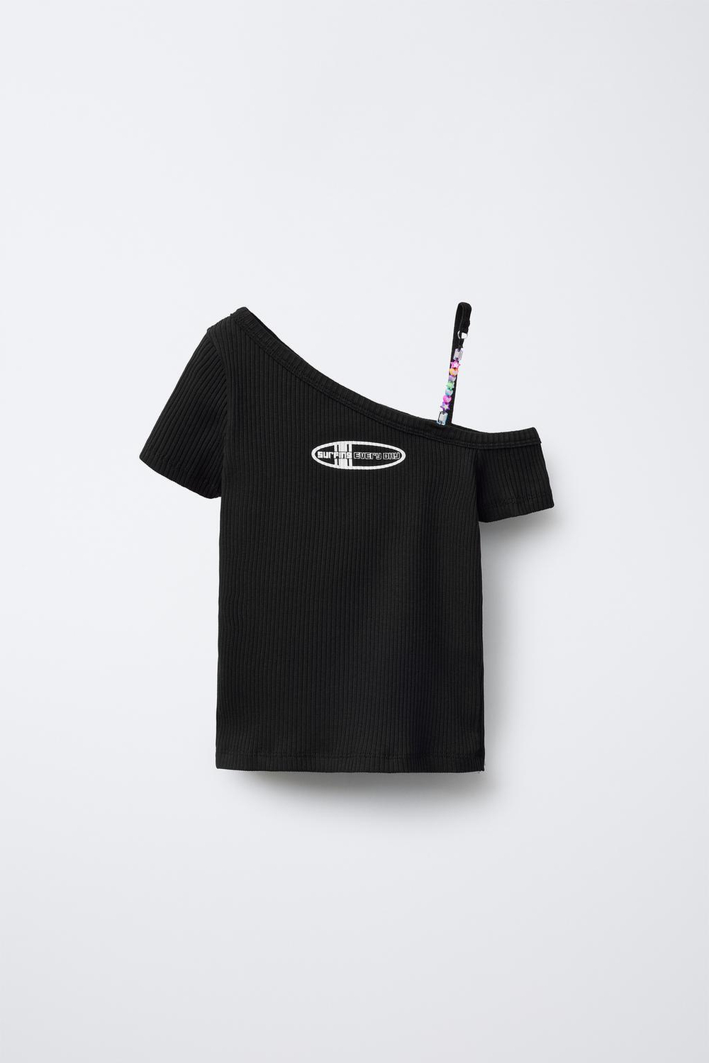 ZARA АСИММЕТРИЧНЫЙ ТОП В РУБЧИК С БУСИНАМИ, ЧЕРНЫЙ