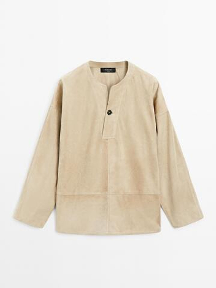 Massimo Dutti Блузка из плотной замши, каменно-серый