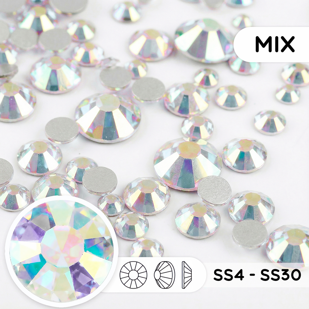 Стеклянные стразы холодной фиксации “Moonlight” — микс размеров SS4–SS30