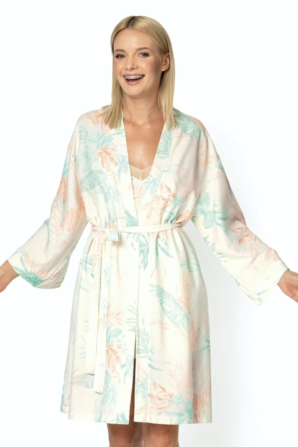 Халат Coco с длинным рукавом (Размер: L) (Цвет: пудровый)