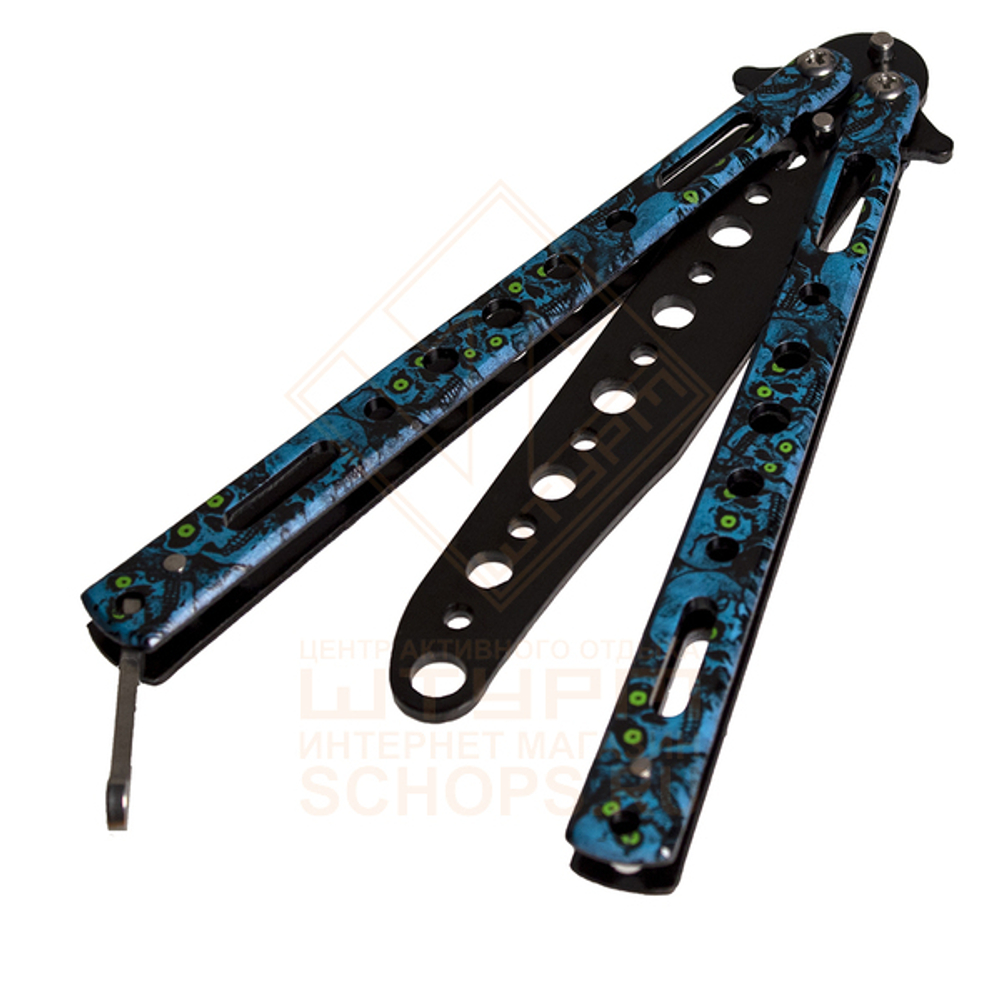 Нож бабочка Benchmade тренировочный Skull, Blue