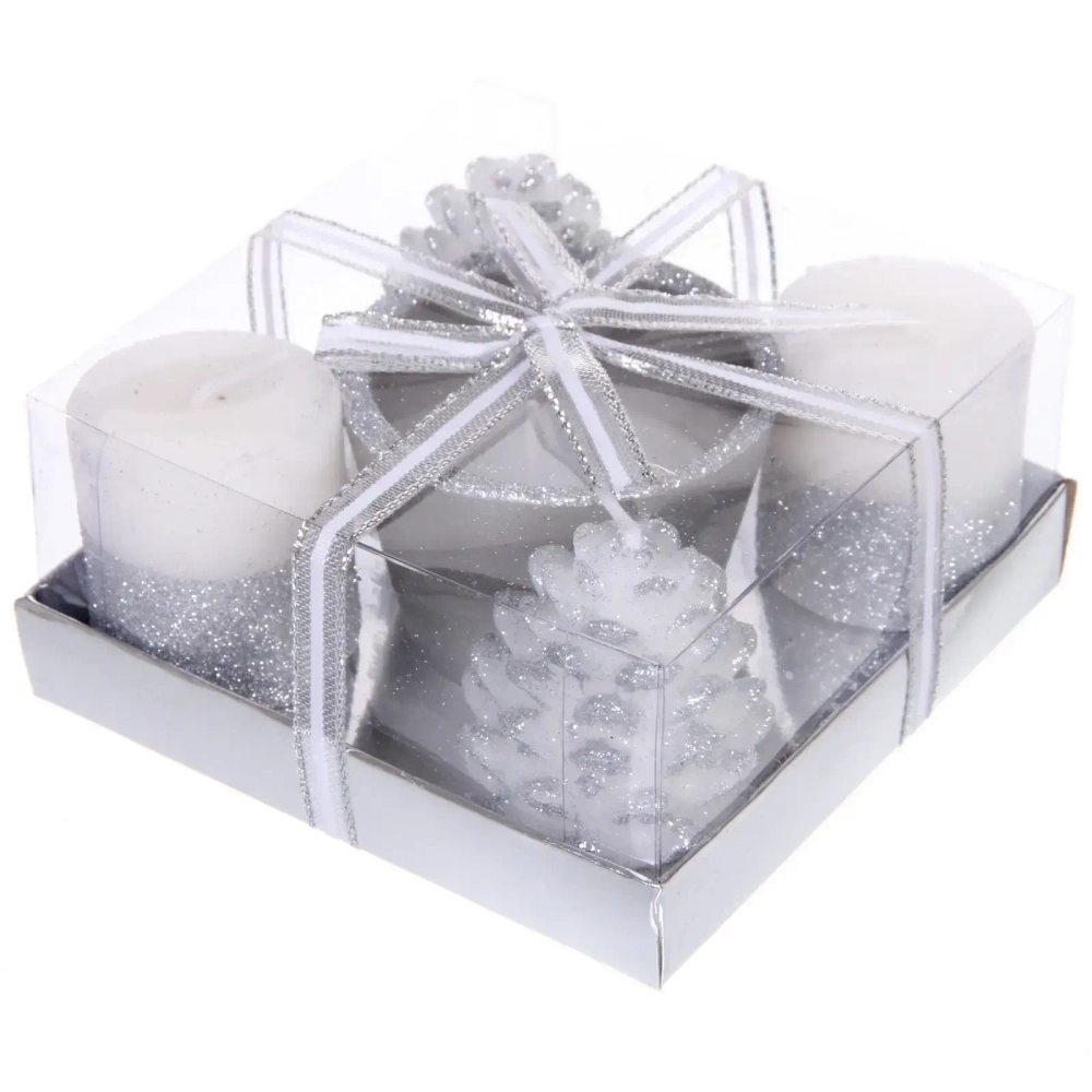 Свечи новогодние «Зимняя сказка» 11.5*11.5*5см (набор 5шт), Серебро