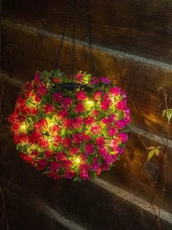 Декоративное подвесное кашпо для сада / фонарь садовый на солнечной батарее "Цветочный шар Азалия" ЧУДЕСНЫЙ САД