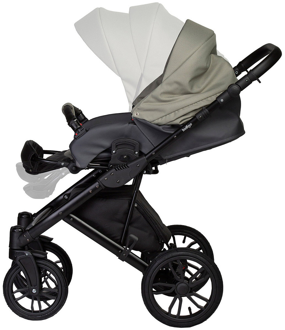 Детская коляска Indigo Mio S 3 в 1 с автокреслом Avionaut Cosmo Grey 05 т.серая кожа+зеленый