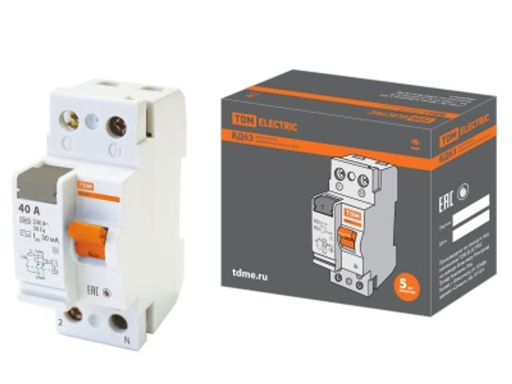 УЗО ВД63 2Р 40А 30мА электронное TDM