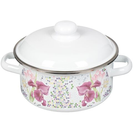 Кастрюля сталь, эмал, 3 л, с крыш, СтальЭмаль, Мозаика белоснежная, 1RB201M, индукц