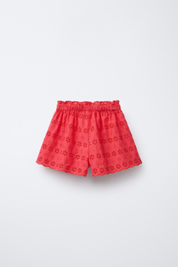 ZARA ШОРТЫ С ЦВЕТОЧНОЙ ВЫШИВКОЙ, КРАСНЫЙ