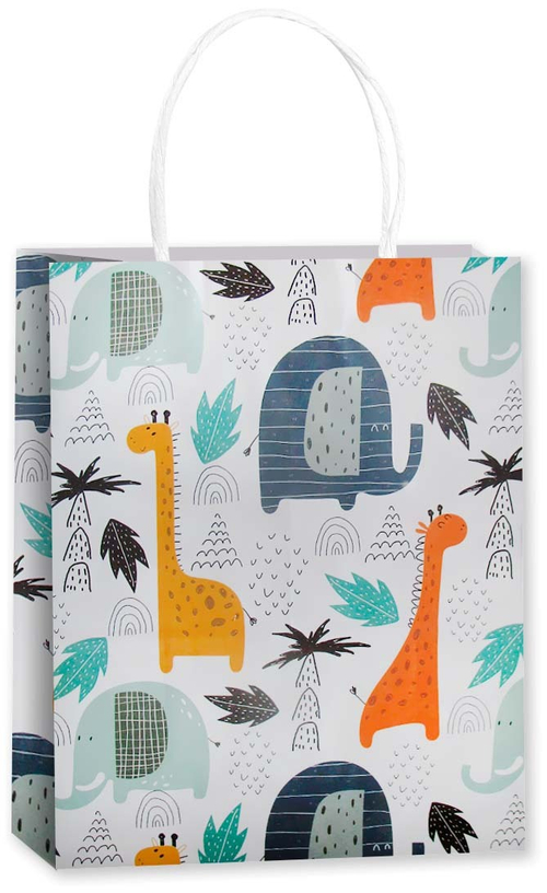 Пакет подарочный, Крафт, Жирафы и слоны, 25,5*18,5*9,5 см