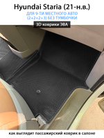 Автомобильные коврики ЭВА для Hyundai Staria (21-н.в.) на 9-ти местное авто (2+2+2+3) БЕЗ ТУМБОЧКИ