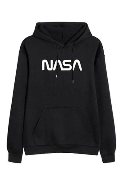 Универсальные бренды унисекс Черная однотонная толстовка с капюшоном и принтом НАСА