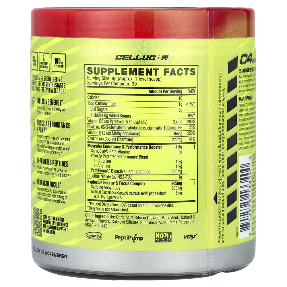 C4 / Cellucor, C4® Original, предтренировочный комплекс, Hawaiian Punch®, Fruit Juicy Red®, 270 г (9,5 унции)