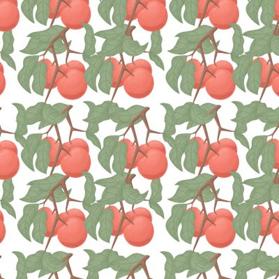 Яблочный паттерн. Яблоки на ветке с листьями. Красные сочные яблоки. Летние фрукты.