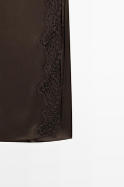 Massimo Dutti Юбка парео из 100% шелка с кружевными деталями, шоколадный