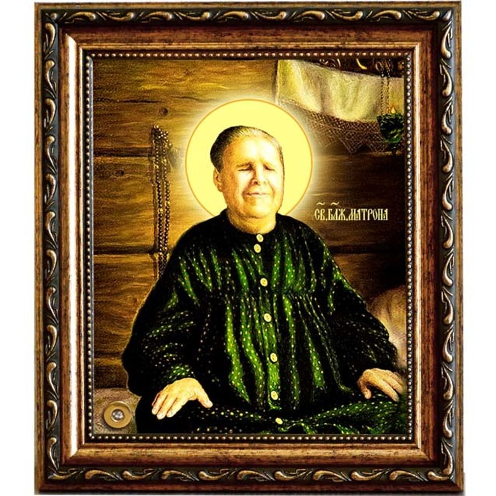 Икона Святой Матроны Московской на холсте с мощевиком.