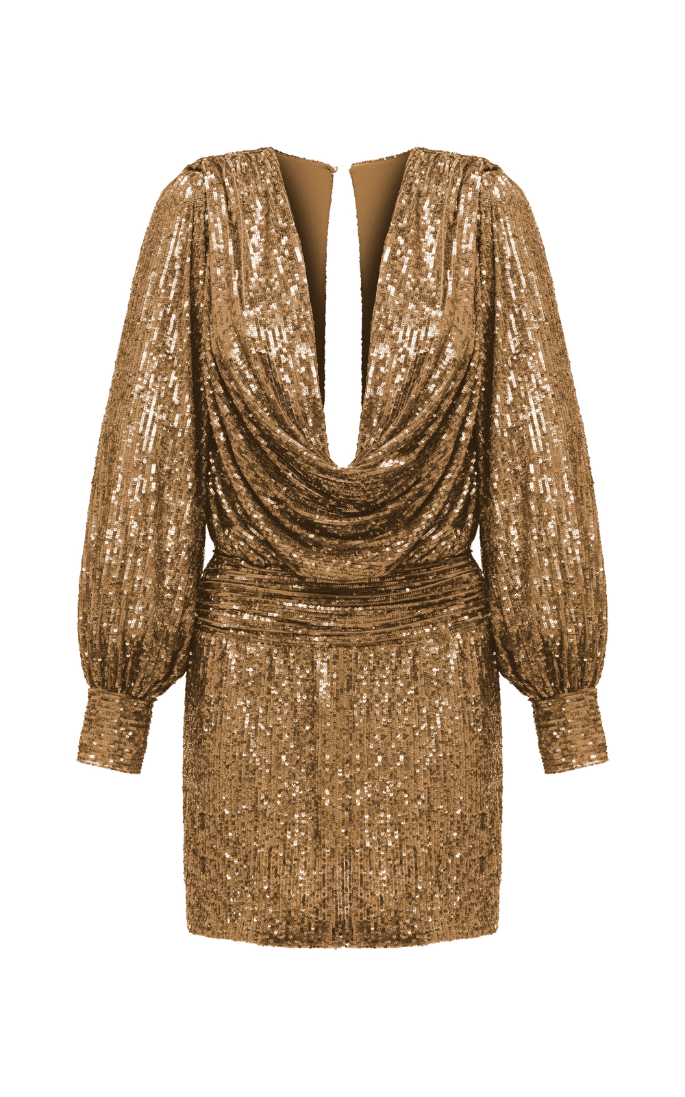 Платье мини из пайеток драпированное с длинными рукавами