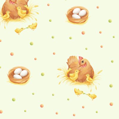 Курочки и горошек на желтом