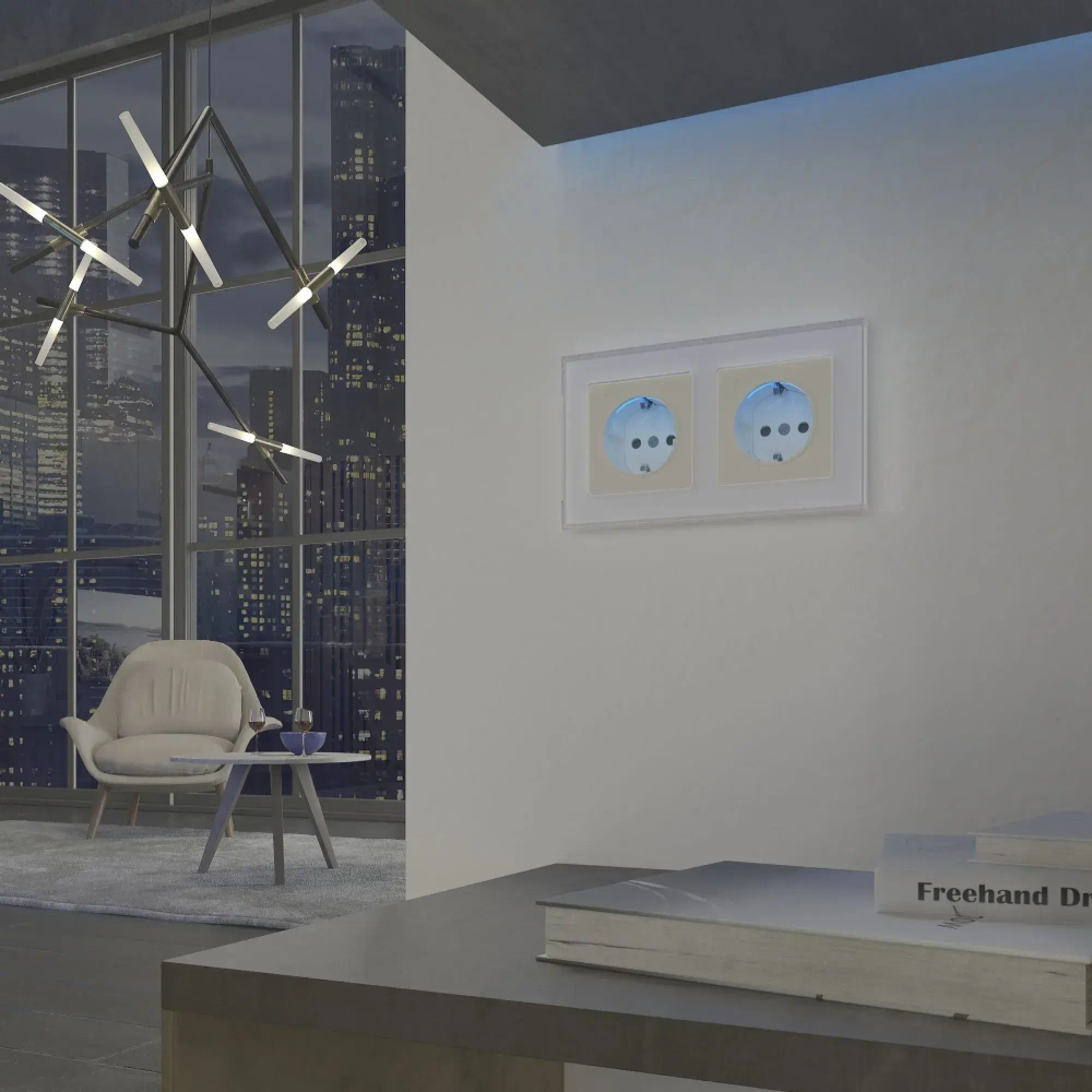 Розетка с подсветкой (слоновая кость глянцевый) W1171403