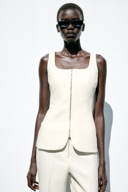 ZARA ТОП-БЮСТЬЕ С ЗАСТЕЖКОЙ-МОЛНИЕЙ, ЭКРЮ