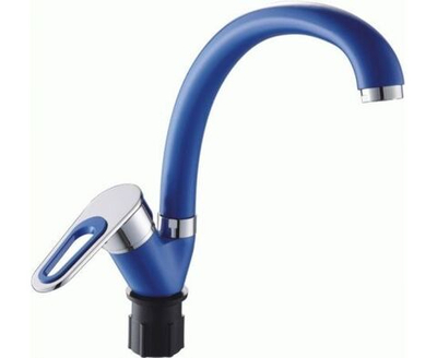 Смеситель для кухни Кран для раковины кухонный с изливом Елочка 35к Эверест высокий излив синий гайка B59-274DS