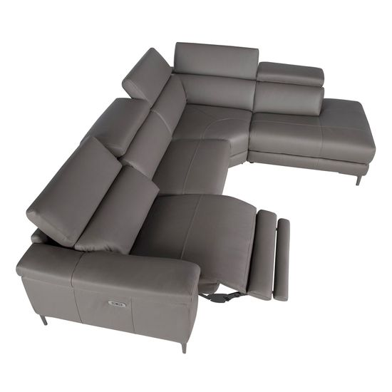 Угловой диван с реклайнером 5320-R-M9019 /6111 серый кожаный