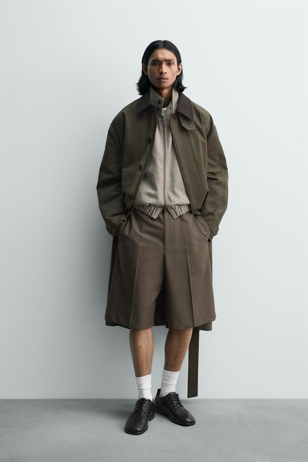 ZARA ШОРТЫ RELAXED FIT, ТЕМНО-ЗЕЛЕНЫЙ