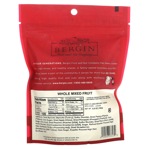 Bergin Fruit and Nut Company, Цельные фрукты, 184 г (6,5 унции)
