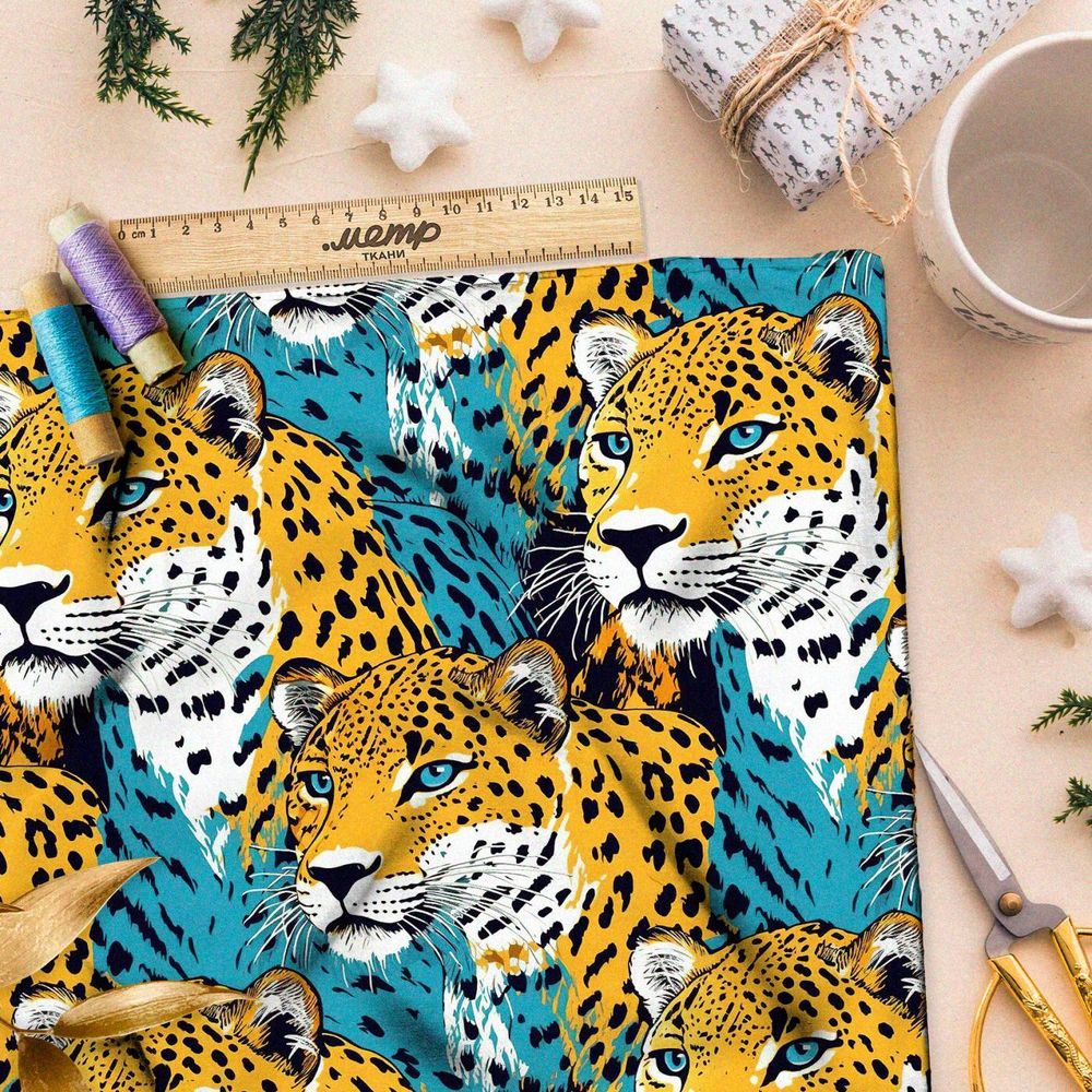 Ткань премиум сатин крупные хищные кошки