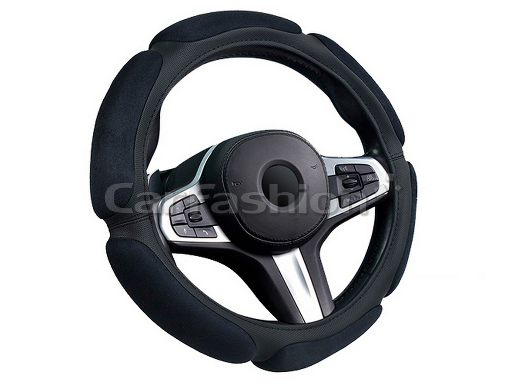 Оплетка на руль круглая CarFashion -М- «SPONGE» 31680 - Экокожа/Спонж - черный/черный/шов черный